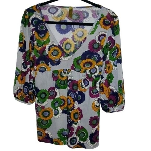 Lush Tops - Y2K Lush Blouse Multicolor Floral V Neck High Waist Stretch Soft Women Medium